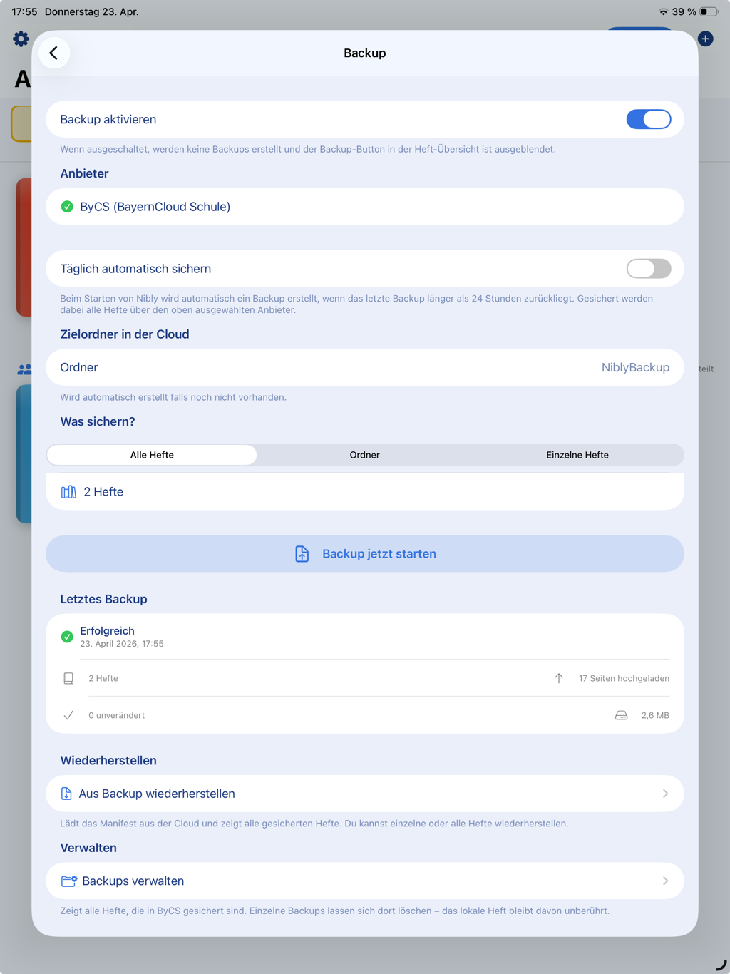 Backup settings
